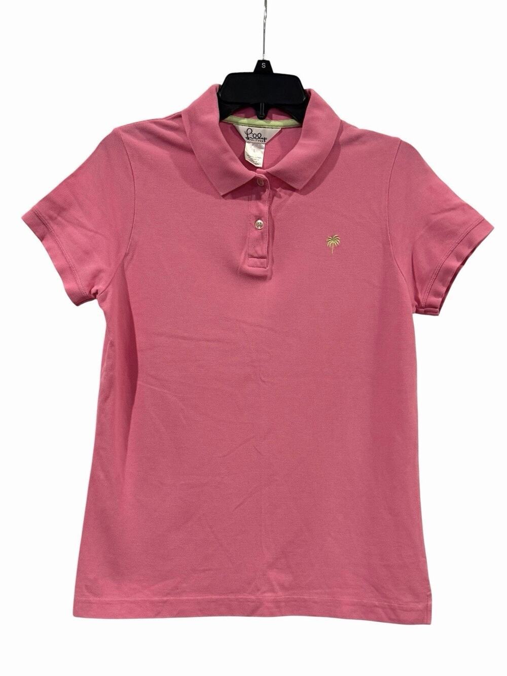Lilly Pulitzer Island Polo Shirt Women’s Large Pink Green Palm Tree Golf Preppy